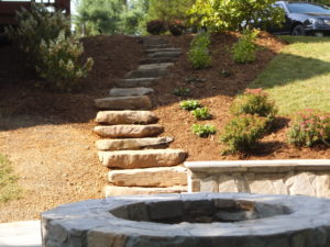 stone patio with steps