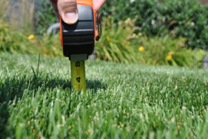 Tape measure showing mower deck height