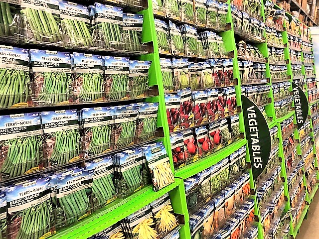 Wall of seeds in a store