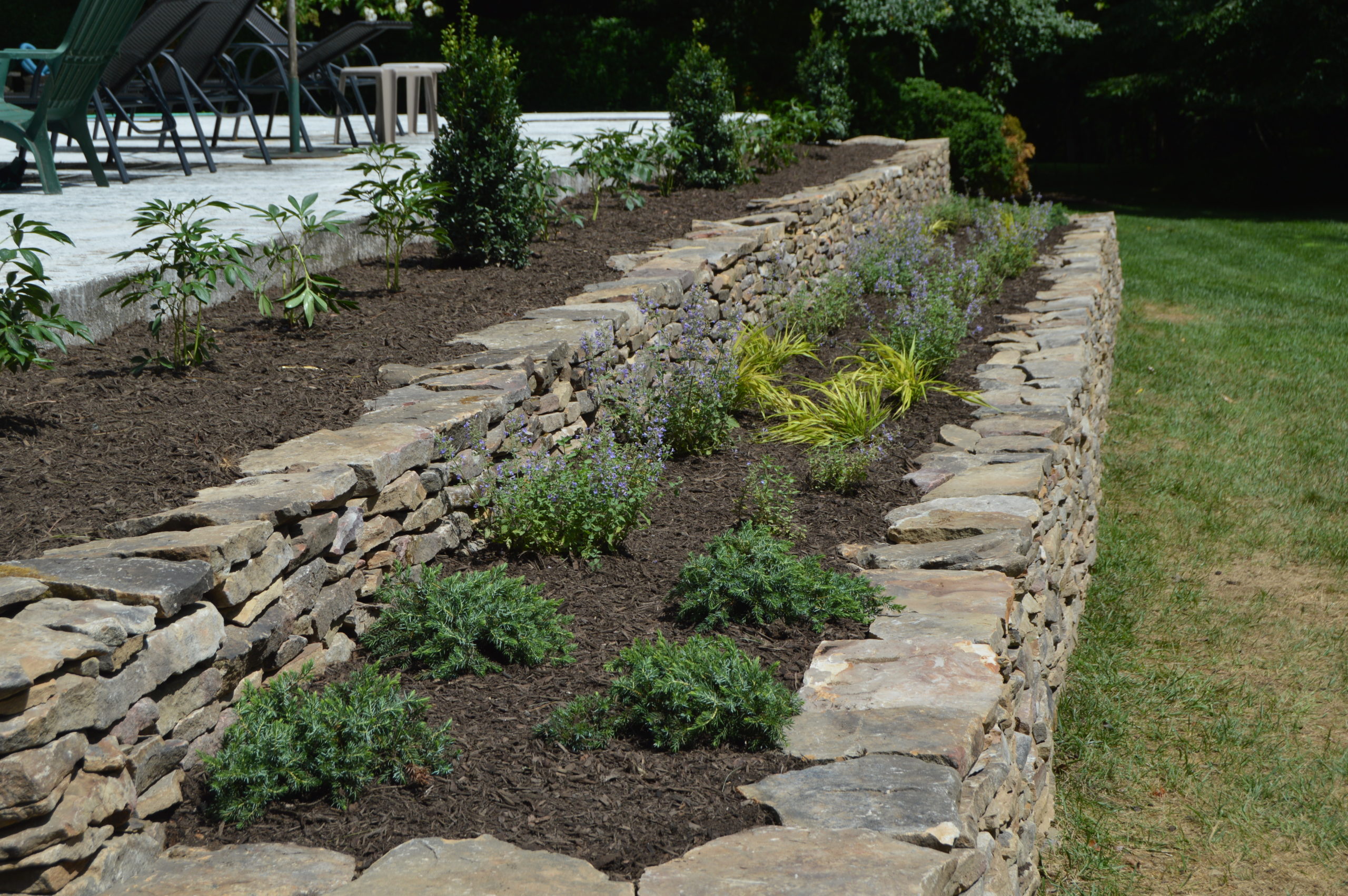 terraced stone flowerbeds