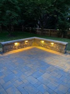 patio installation with outdoor lighting viewed from ground