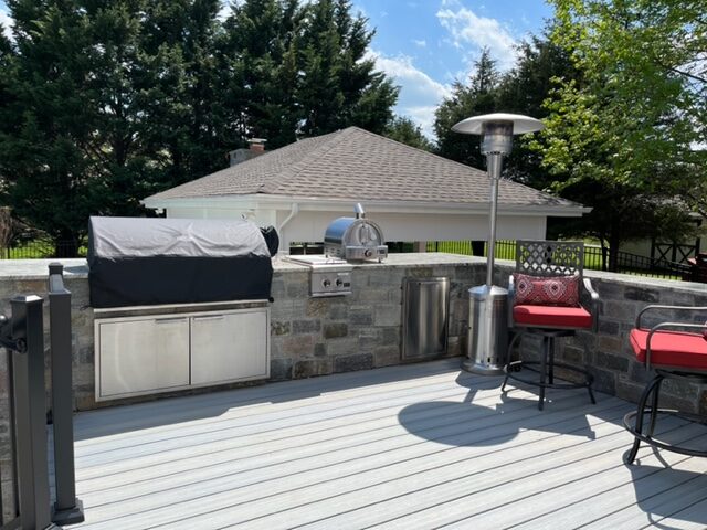 deck with new kitchen patio installation and outdoor heater