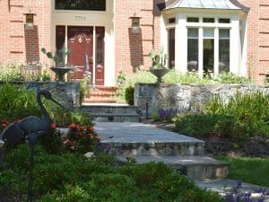 Front walkway and patio landscaping design