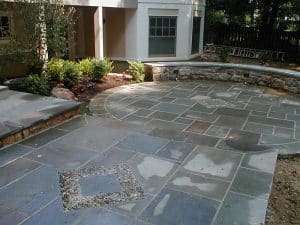stone patio landscaping lighting with fresh pavers
