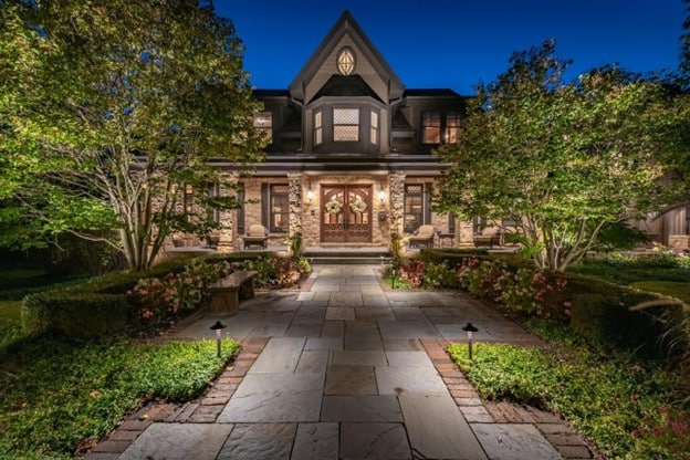Lighting improves visibility and adds a warm, welcoming look at night.