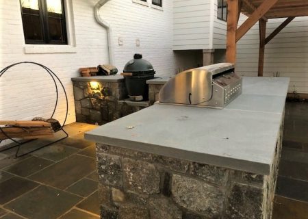 modern outdoor kitchen with bbq and green egg smoker Allentuck Landscaping in Rockville, MD